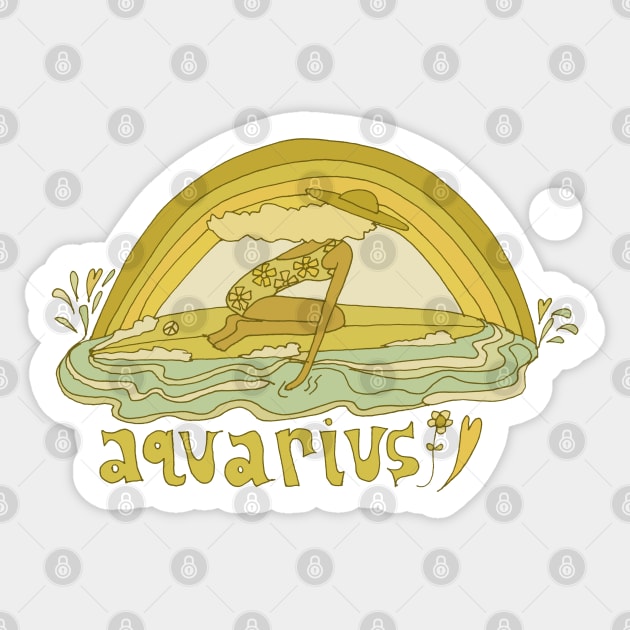 aquarius surfy zodiac // retro surf art by surfy birdy Sticker by surfybirdy